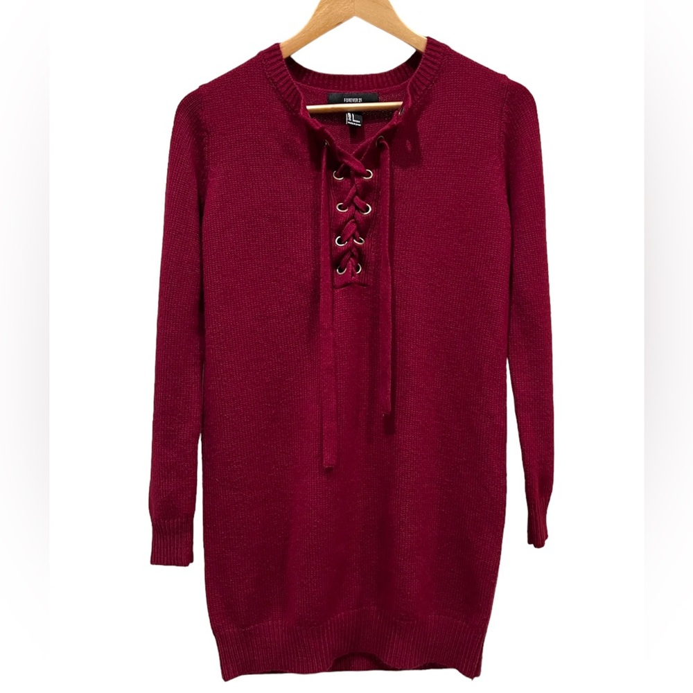 Forever 21 Lace Up V-Neck Sweater